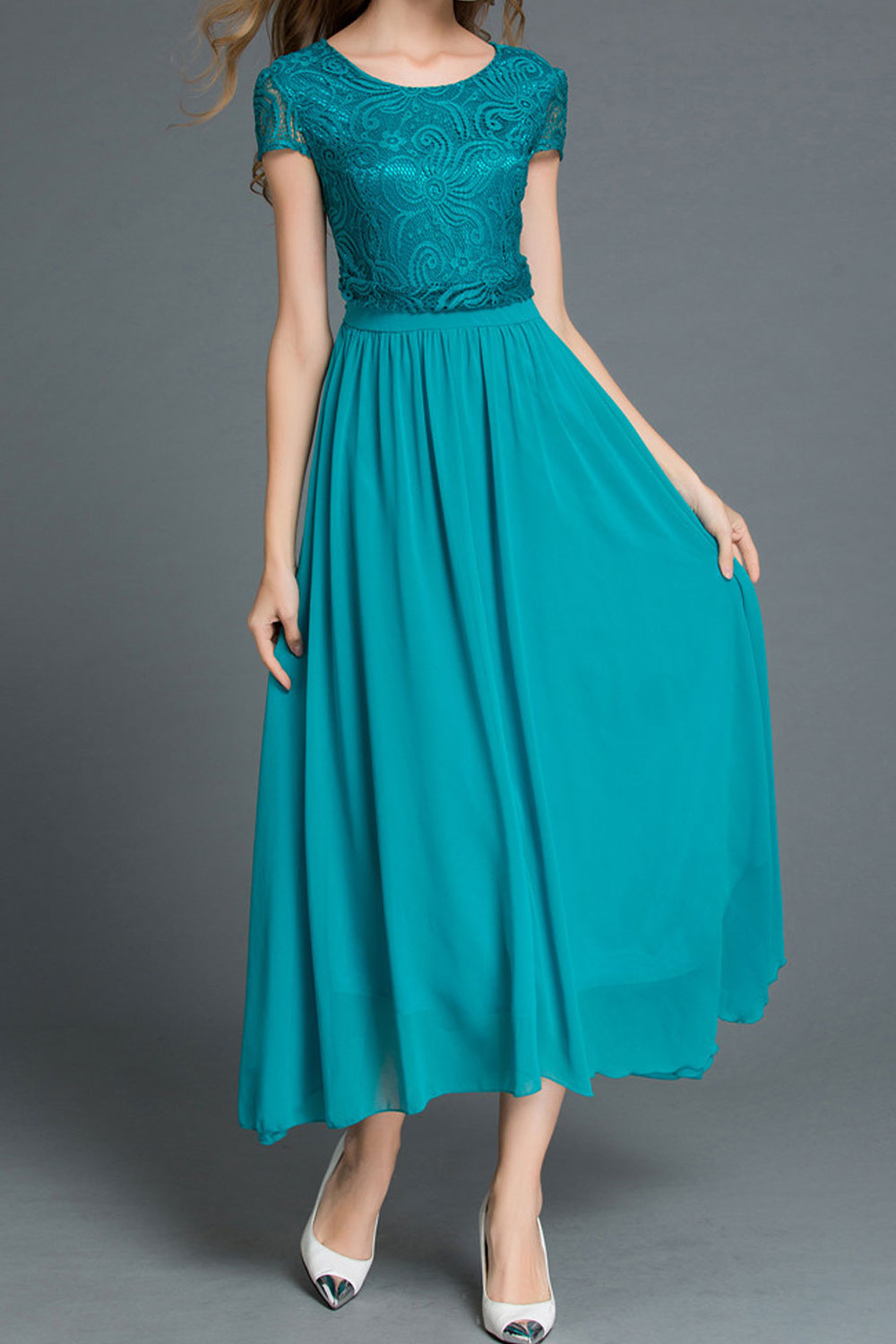Women Lace Short Sleeve Swing Dress