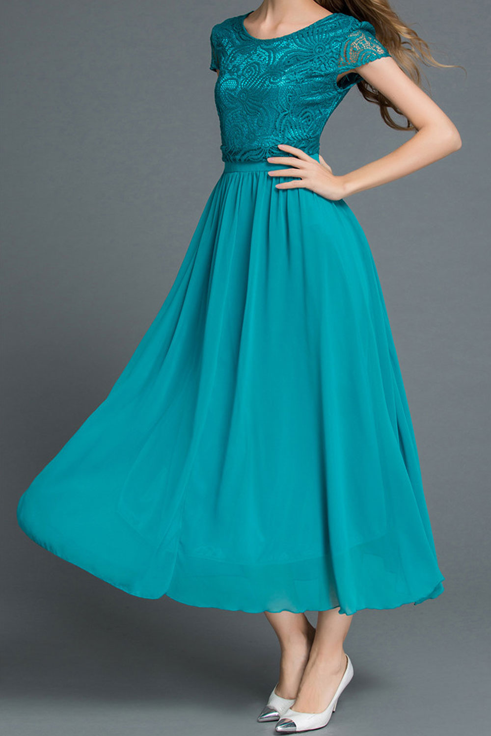 Women Lace Short Sleeve Swing Dress