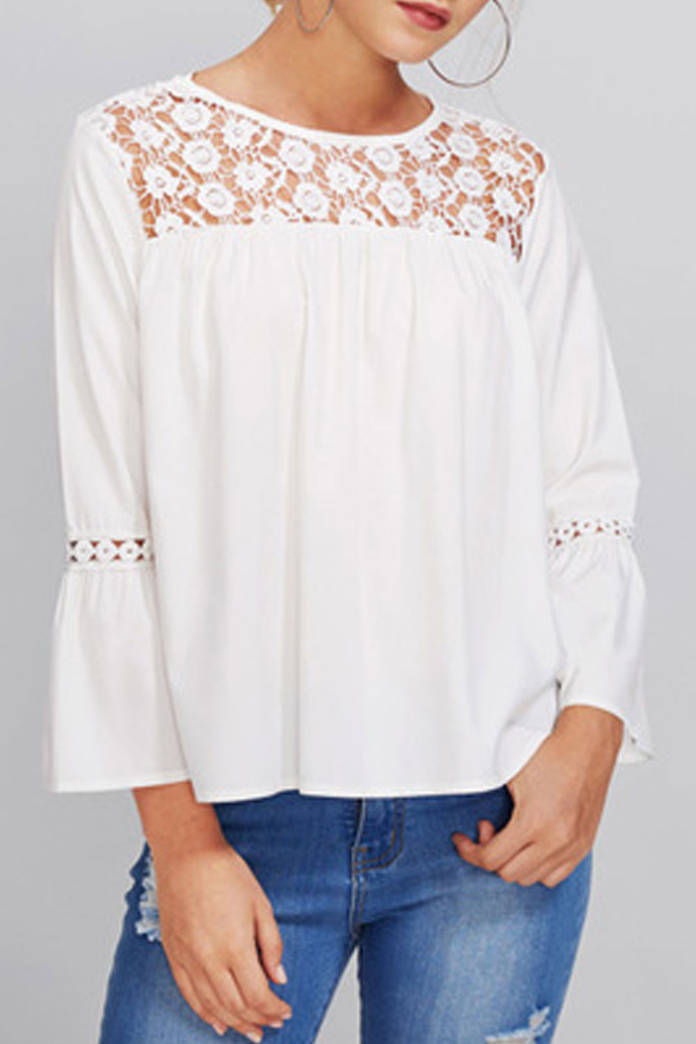Women Turtle Lace Neck Loose Bust Summer Blouse