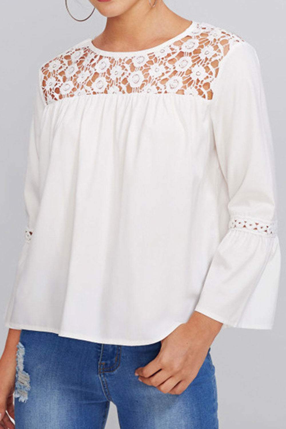 Women Turtle Lace Neck Loose Bust Summer Blouse