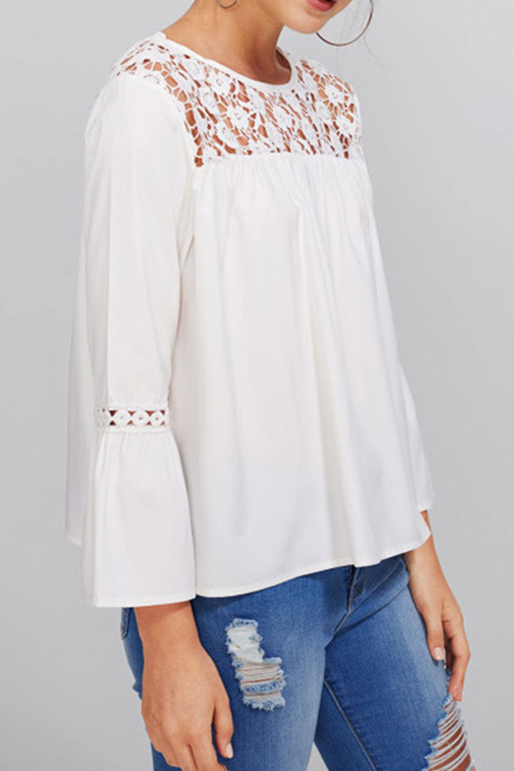 Women Turtle Lace Neck Loose Bust Summer Blouse
