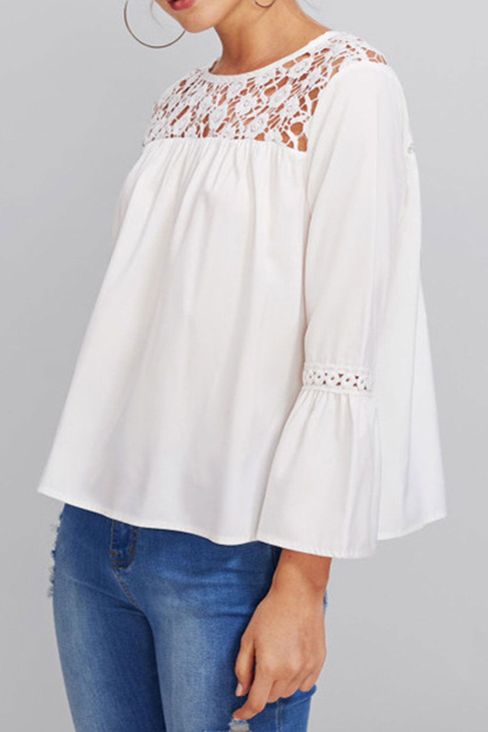 Women Turtle Lace Neck Loose Bust Summer Blouse
