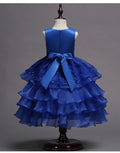 Kids Baby Girls Ribbon Silk Bow Flare Lace Dress