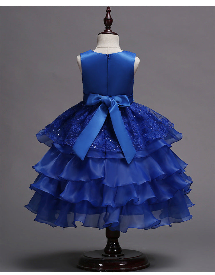 Kids Baby Girls Ribbon Silk Bow Flare Lace Dress