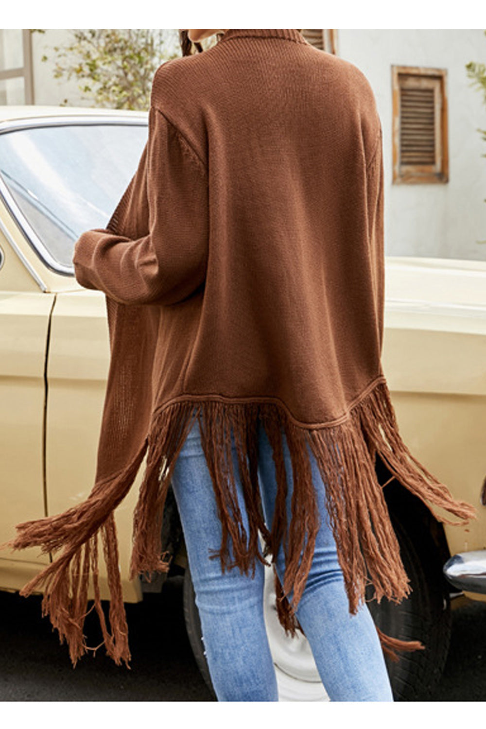 Women Beautiful Solid Colored Thick Long Sleeve Comfortable Front Open Warm Tessel Hem Cardigan