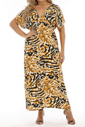 Women Plus Relax Fit Short Sleeve V-Neck Awesome Leopard Pattern Long Length Breathable Summer Dress