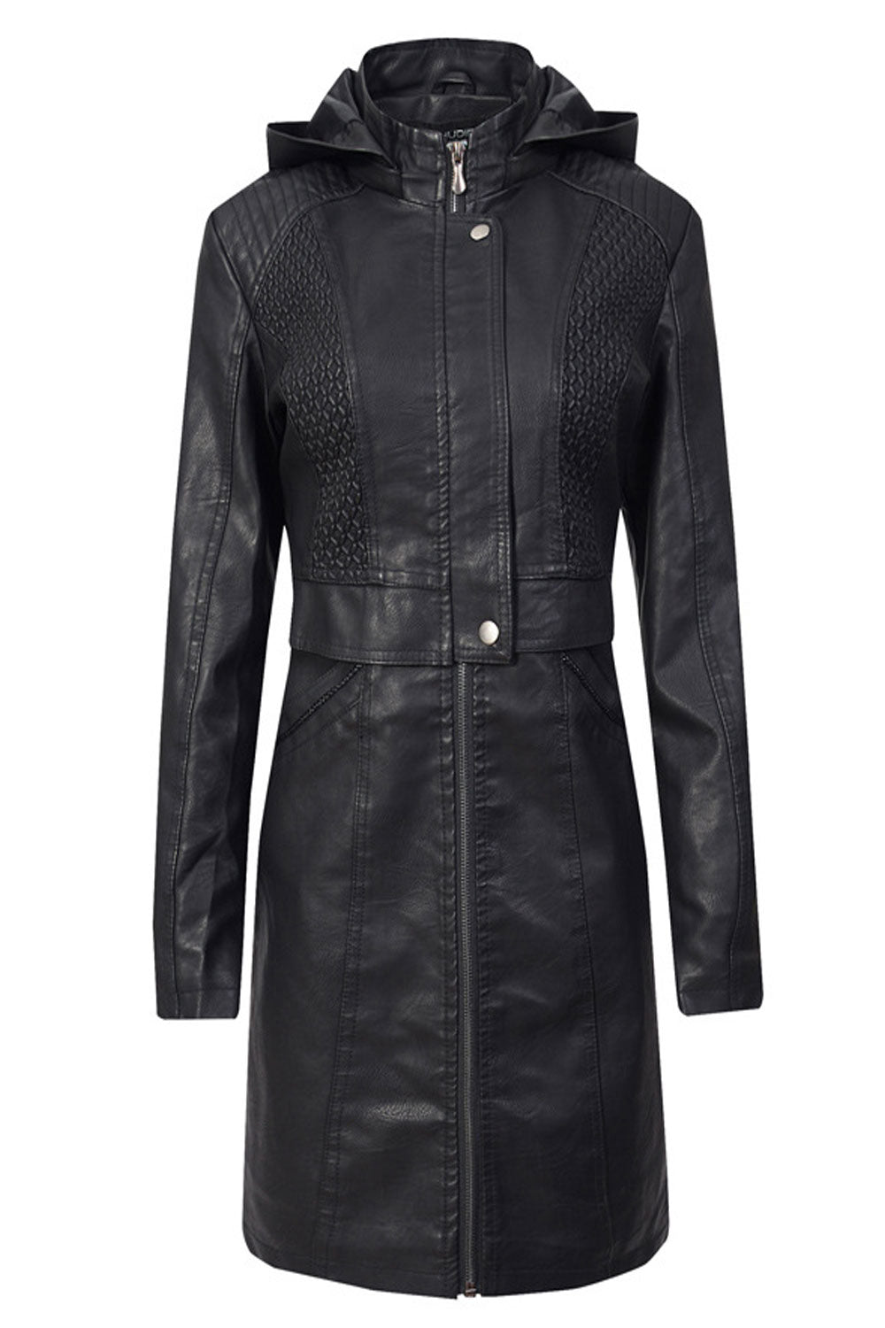 Women Thick Mid Length Modern Long Sleeve Zip Up Outdoor Windproof Solid Pattern PU Leather Jacket