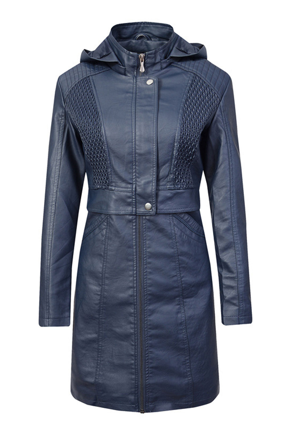 Women Thick Mid Length Modern Long Sleeve Zip Up Outdoor Windproof Solid Pattern PU Leather Jacket