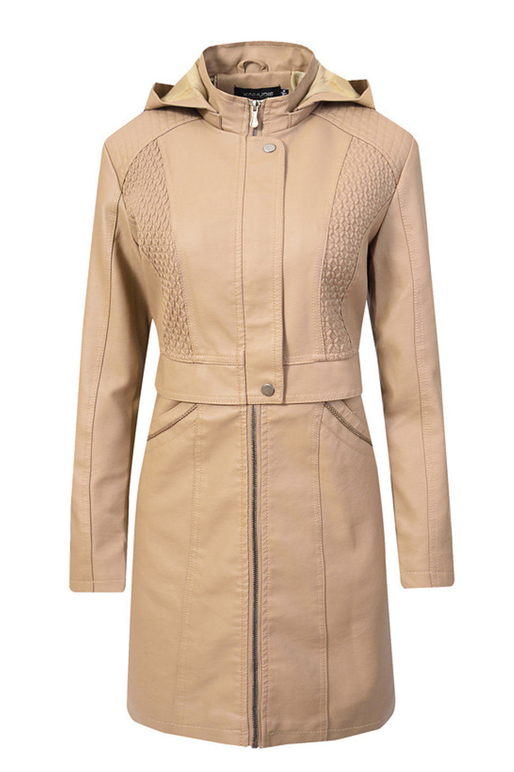 Women Thick Mid Length Modern Long Sleeve Zip Up Outdoor Windproof Solid Pattern PU Leather Jacket