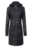 Women Thick Mid Length Modern Long Sleeve Zip Up Outdoor Windproof Solid Pattern PU Leather Jacket