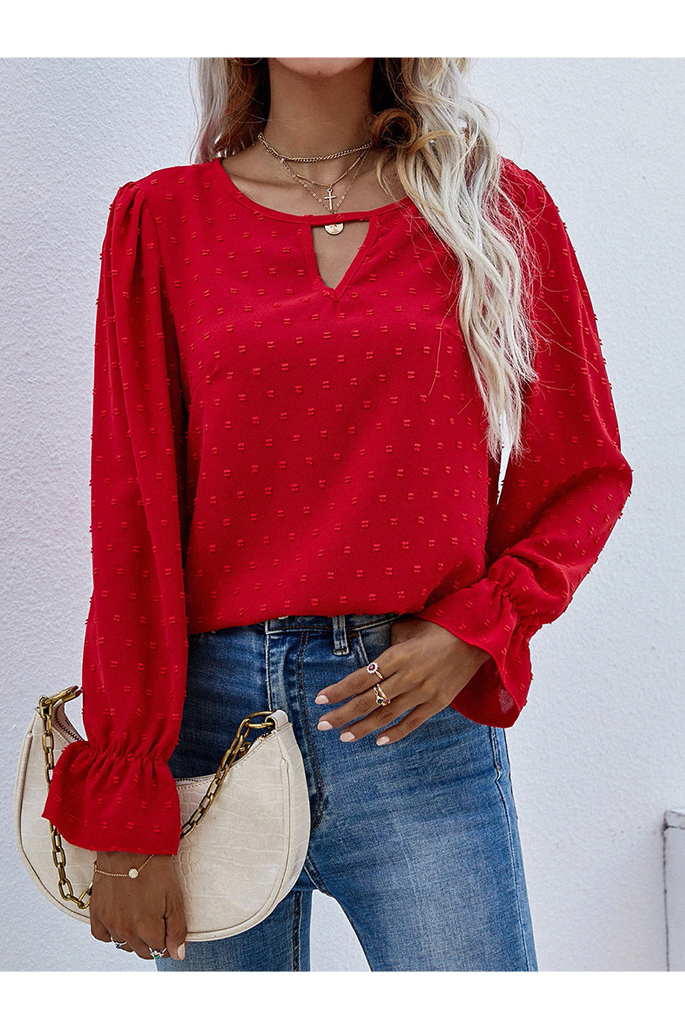 Women Lovely Solid Pattern Round Neck Loose Long Sleeve Pullover Casual T-Shirt