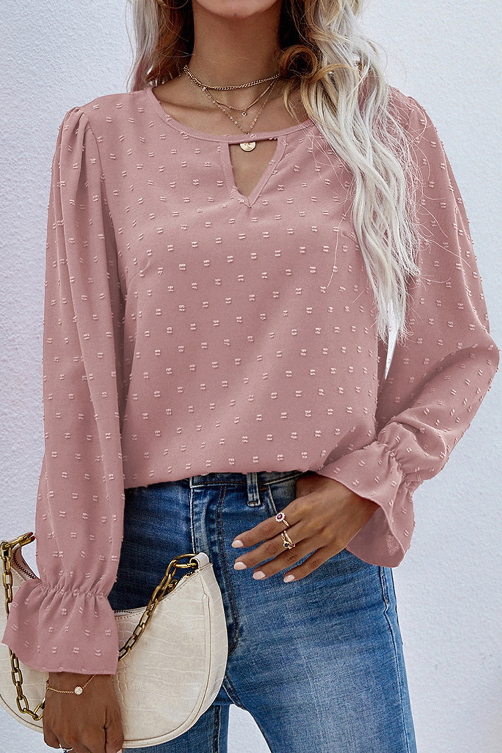 Women Lovely Solid Pattern Round Neck Loose Long Sleeve Pullover Casual T-Shirt