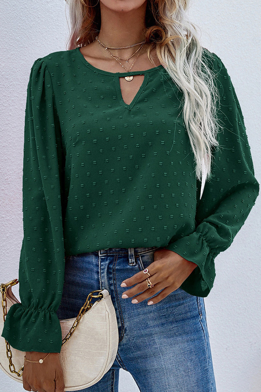 Women Lovely Solid Pattern Round Neck Loose Long Sleeve Pullover Casual T-Shirt