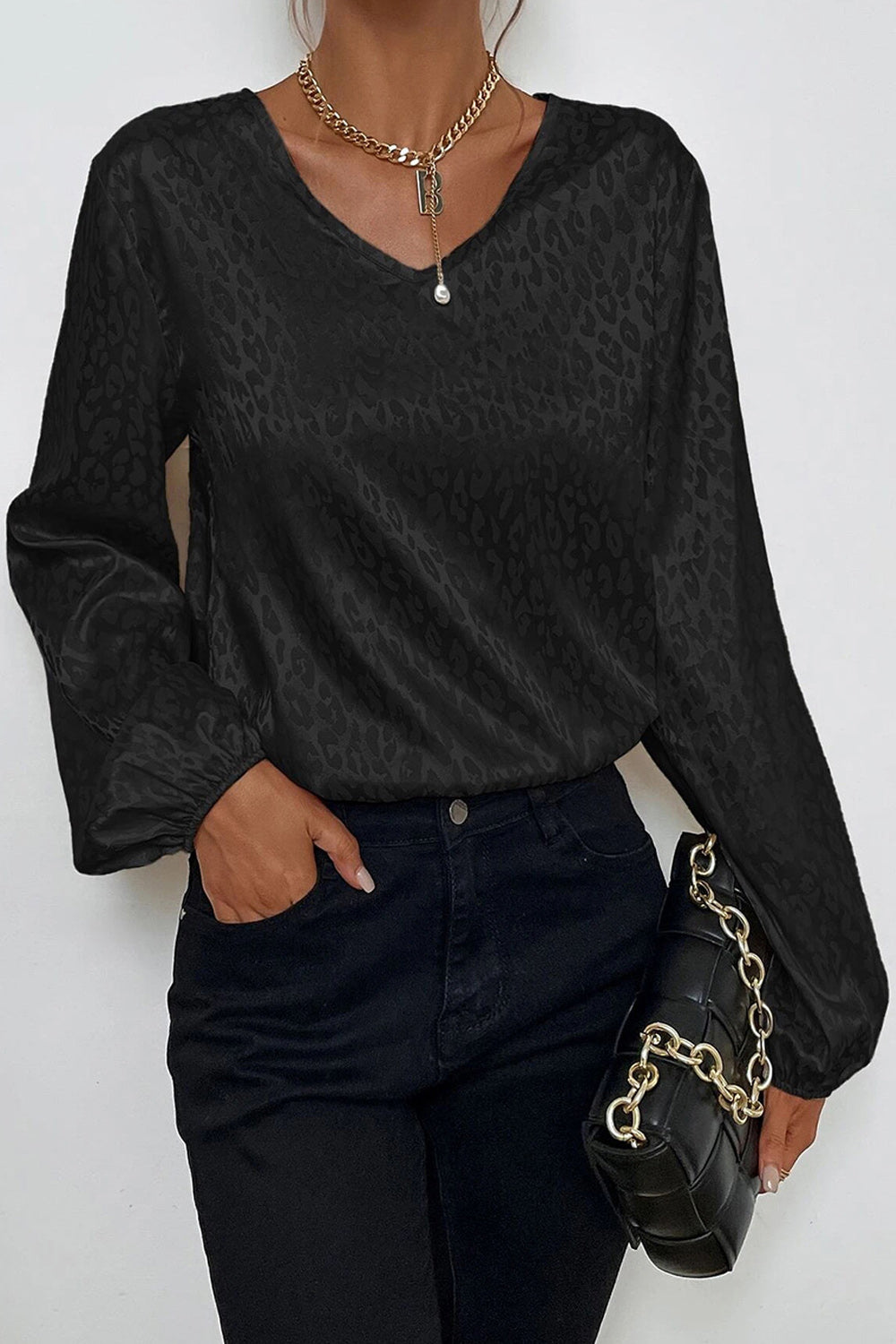 Women Magnificent Solid Pattern Loose Long Sleeve V-Neck Relax Fit Pullover Casual Shirt