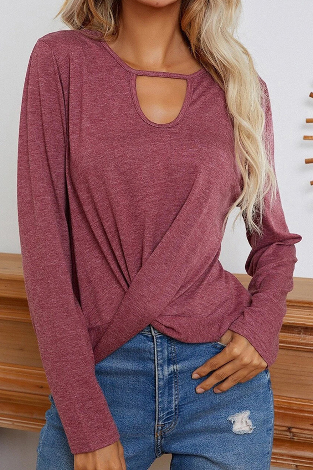 Women Relax Fit Long Sleeve Round Neck Delightful Solid Colored Fashionable Pullover Shirt