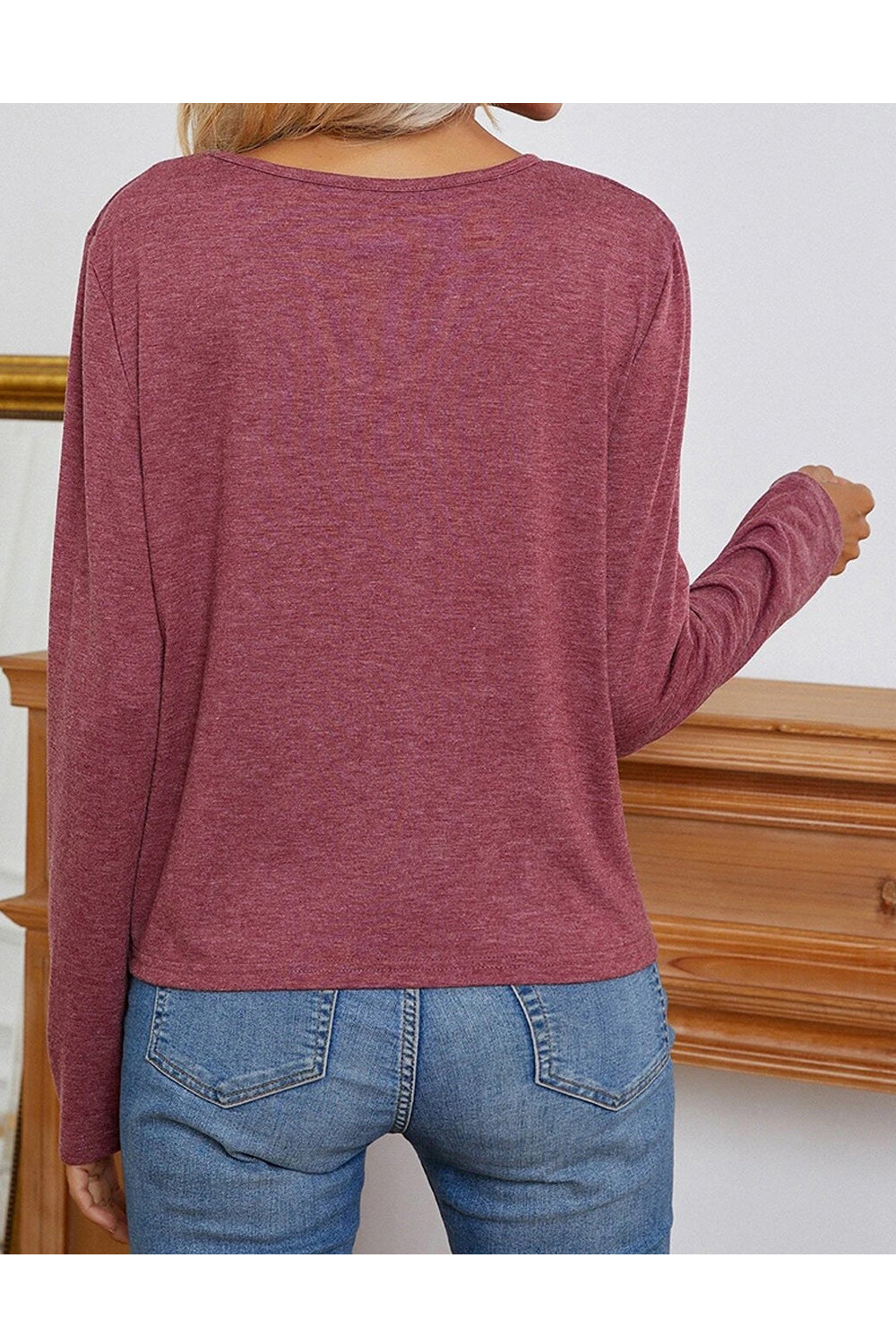 Women Relax Fit Long Sleeve Round Neck Delightful Solid Colored Fashionable Pullover Shirt