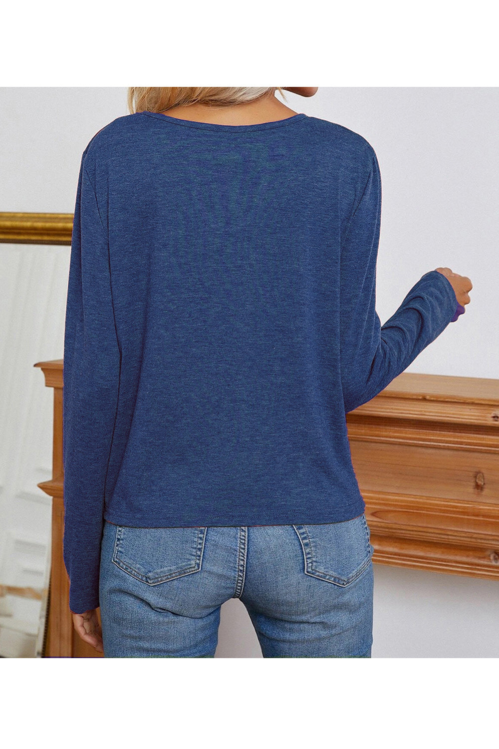 Women Relax Fit Long Sleeve Round Neck Delightful Solid Colored Fashionable Pullover Shirt