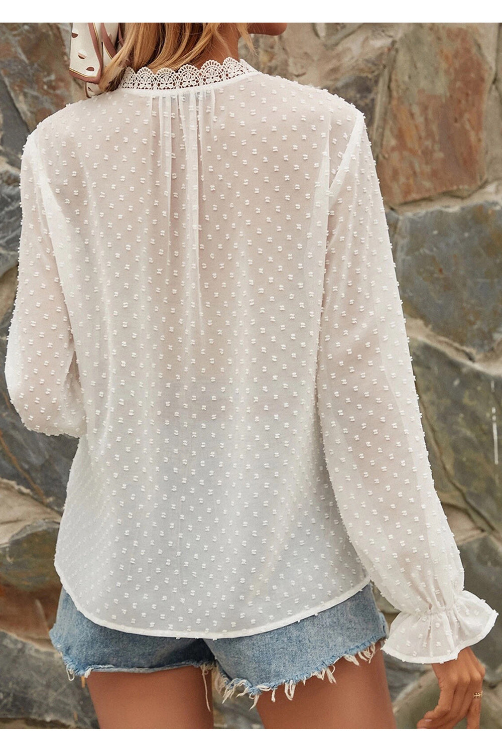 Women Stylish Long Sleeve Beautiful Solid Colored V-Neck Thin Casual Chiffon Pullover Shirt