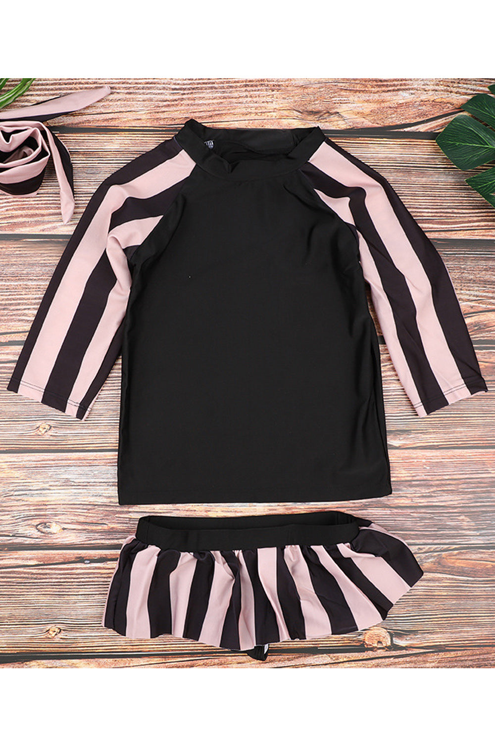 Baby & Toddler Girls Short Sleeve Elasticated Waist Easy Round Neck Superb Striped Pattern Two Piece Swimwear