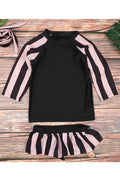 Baby & Toddler Girls Short Sleeve Elasticated Waist Easy Round Neck Superb Striped Pattern Two Piece Swimwear