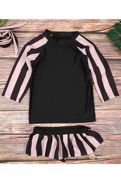 Baby & Toddler Girls Short Sleeve Elasticated Waist Easy Round Neck Superb Striped Pattern Two Piece Swimwear