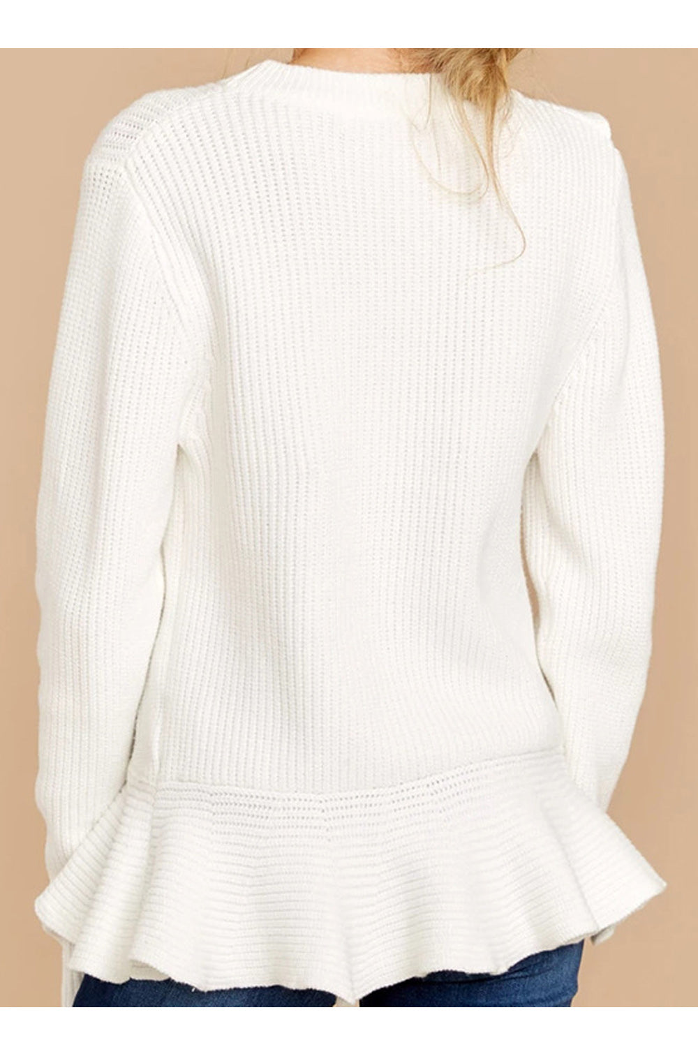 Women Lovely Ruffled Decorated Long Sleeve Sweater