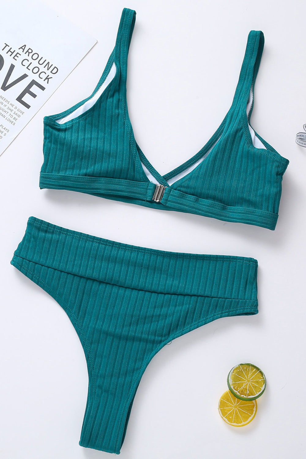 Women High Waist Solid Pattern Two Piece Beach Easy Swimwear Set