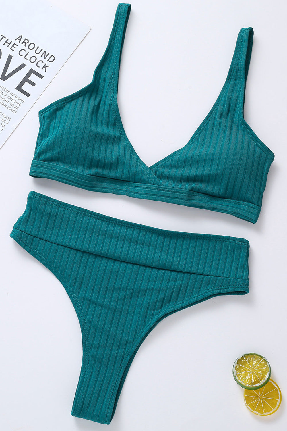 Women High Waist Solid Pattern Two Piece Beach Easy Swimwear Set
