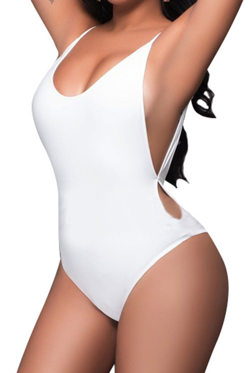 Women Solid Colored Strap Shoulder One Piece Flexible Swimwear