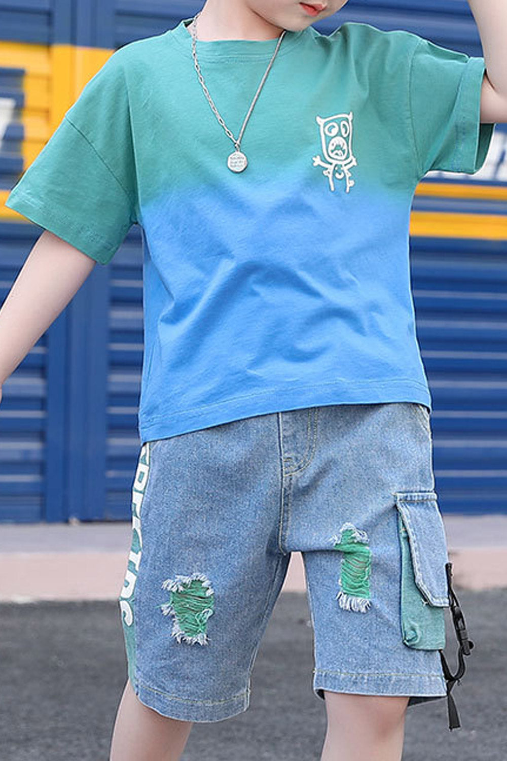 Kids Boys Summer Casual Two Piece Soft Double Shade Beautiful Outfit Set
