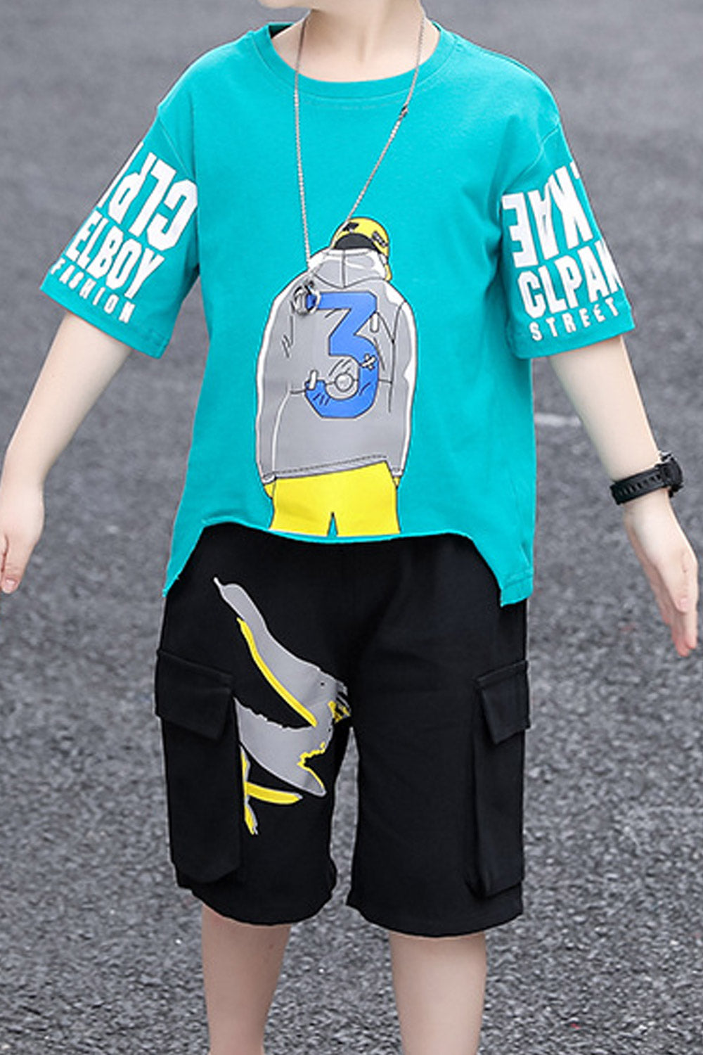 Kids Boys Classy Printed Pattern Loose Cool Two Piece Outfit Set