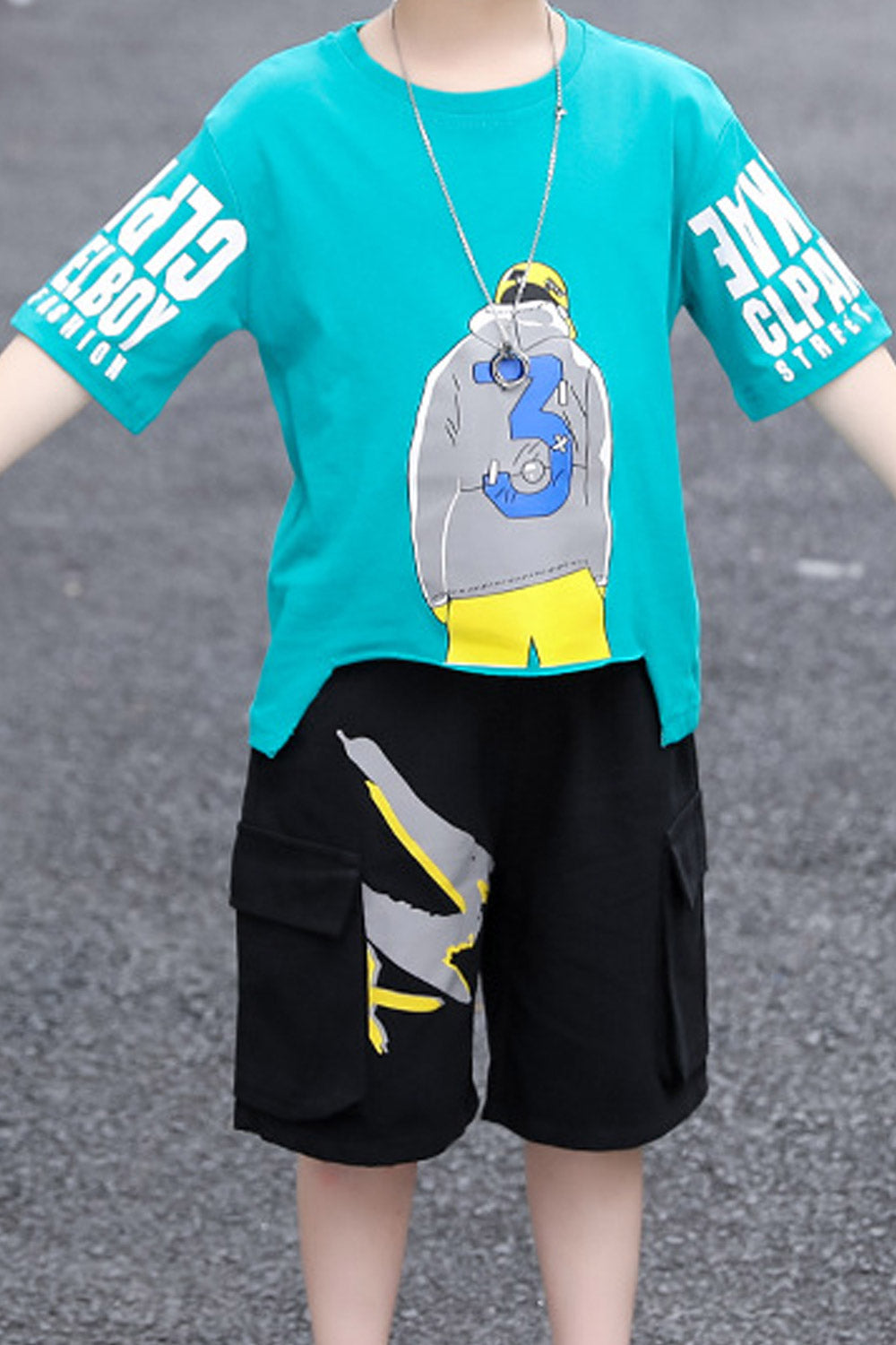 Kids Boys Classy Printed Pattern Loose Cool Two Piece Outfit Set