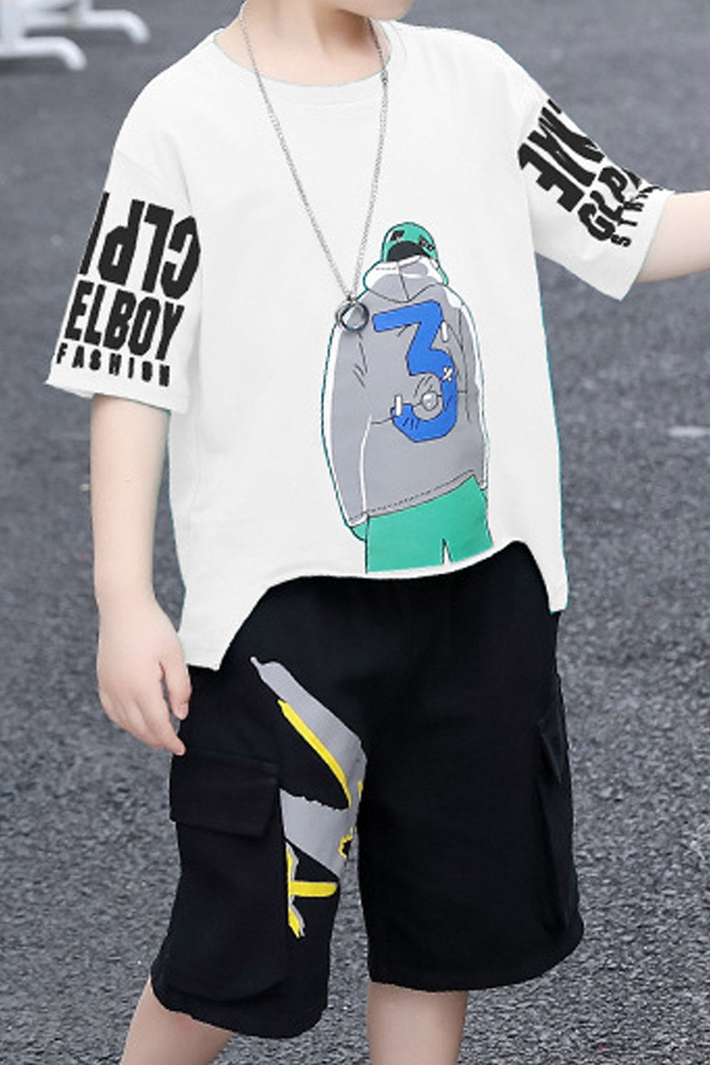 Kids Boys Classy Printed Pattern Loose Cool Two Piece Outfit Set