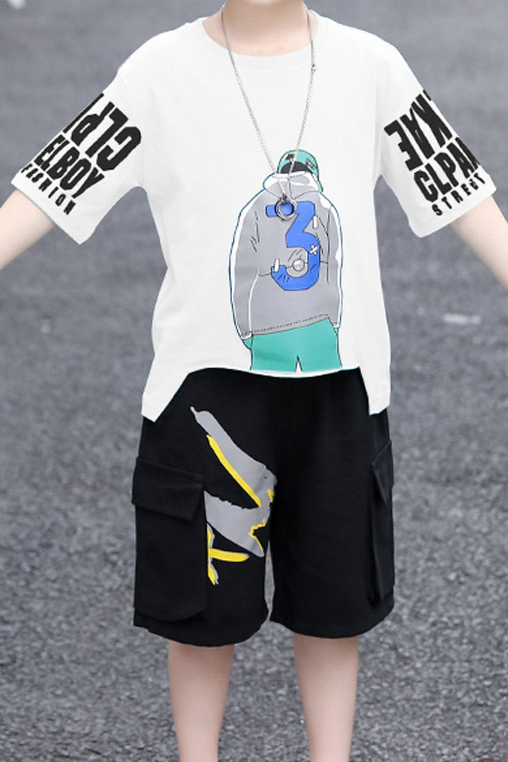 Kids Boys Classy Printed Pattern Loose Cool Two Piece Outfit Set