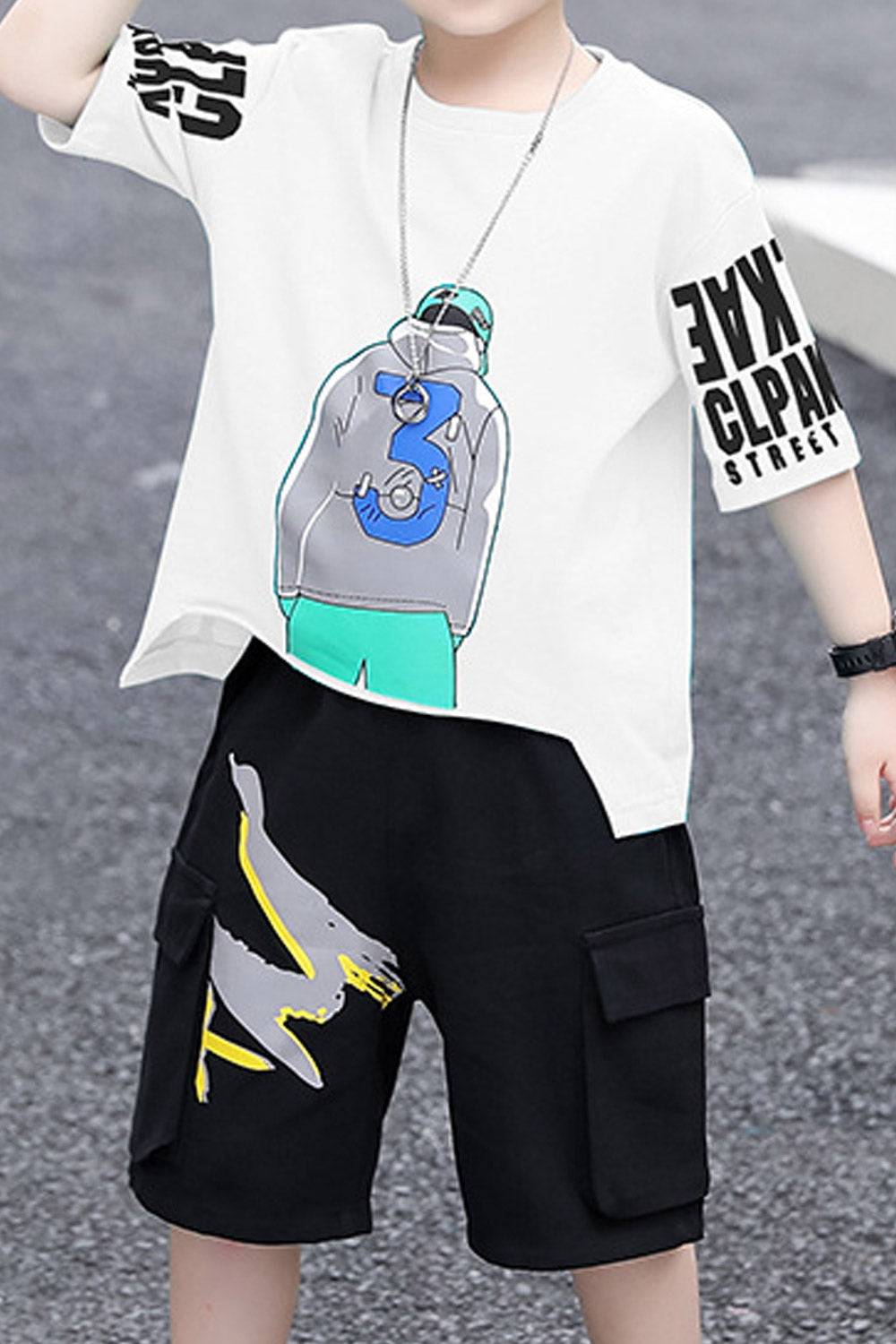Kids Boys Classy Printed Pattern Loose Cool Two Piece Outfit Set