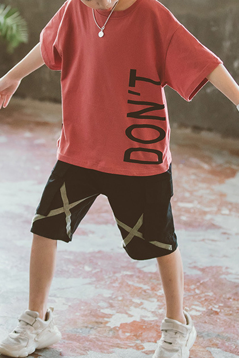 Kids Boys Stylish Cartoon Printed Round Neck Loose Ventilated Summer Outfit Set