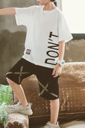 Kids Boys Stylish Cartoon Printed Round Neck Loose Ventilated Summer Outfit Set