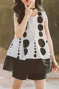 Kids Girls Awesome Polka Dotted Sleeveless Thin Two Piece Trendy Outfit Set