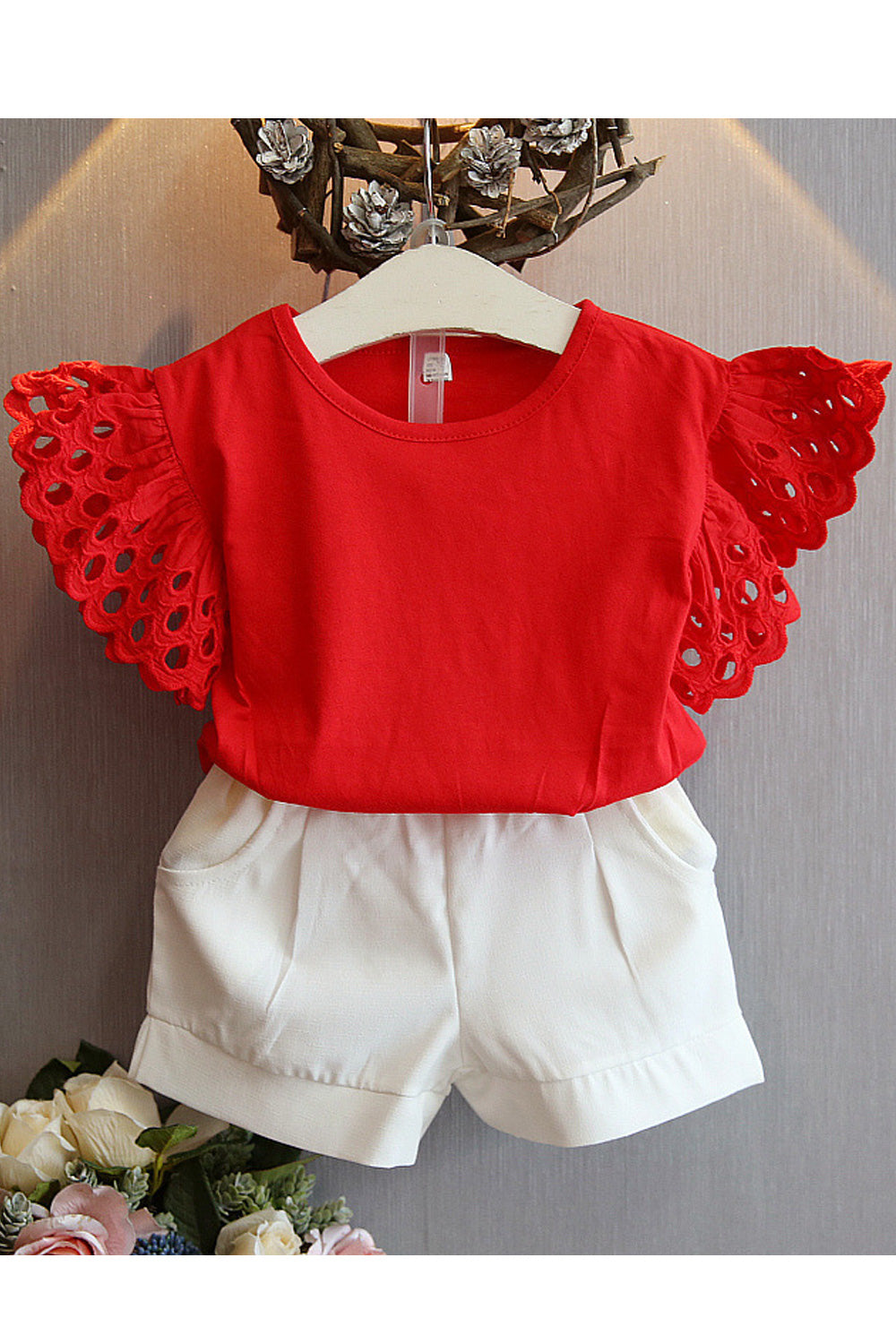 Kids Girls Easy Round Neck Two Piece Solid Colored Short Sleeve Elegant Outfit Set