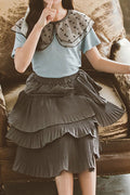 Kids Girls Two Piece Ruffled Style Solid Pattern Short Sleeve Summer Outfit Set