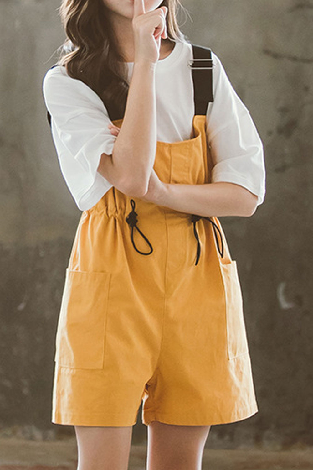 Kids Girls Short Sleeve Suspender Solid Colored Round Neck Two Piece Outfit Set