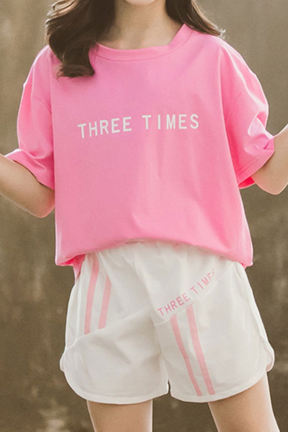Kids Girls Soft Solid Colored Short Sleeve Lightweight Trendy Outfit Set