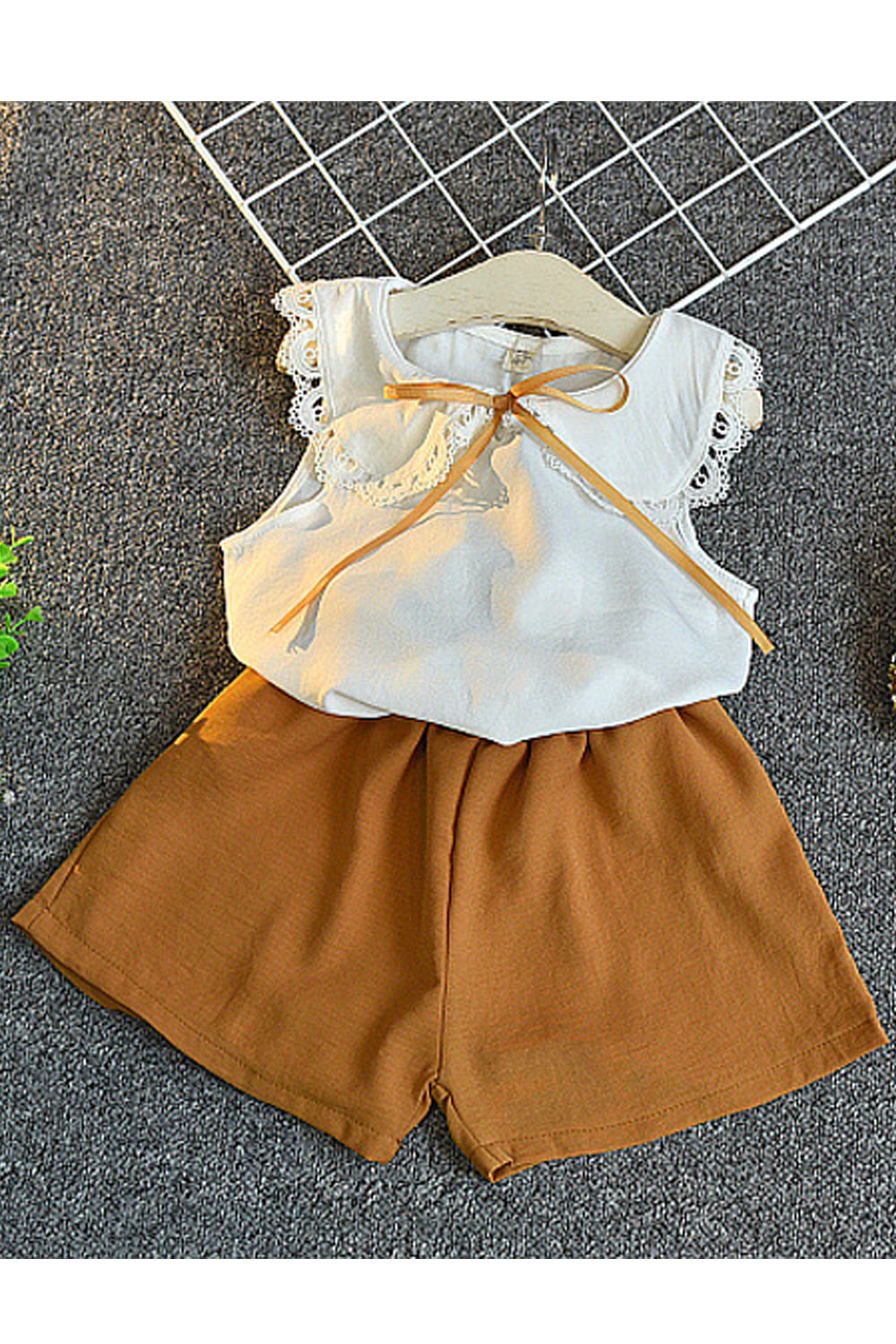 Kids Girls Sweet Solid Colored Modern Sleeveless Cool Outfit Set