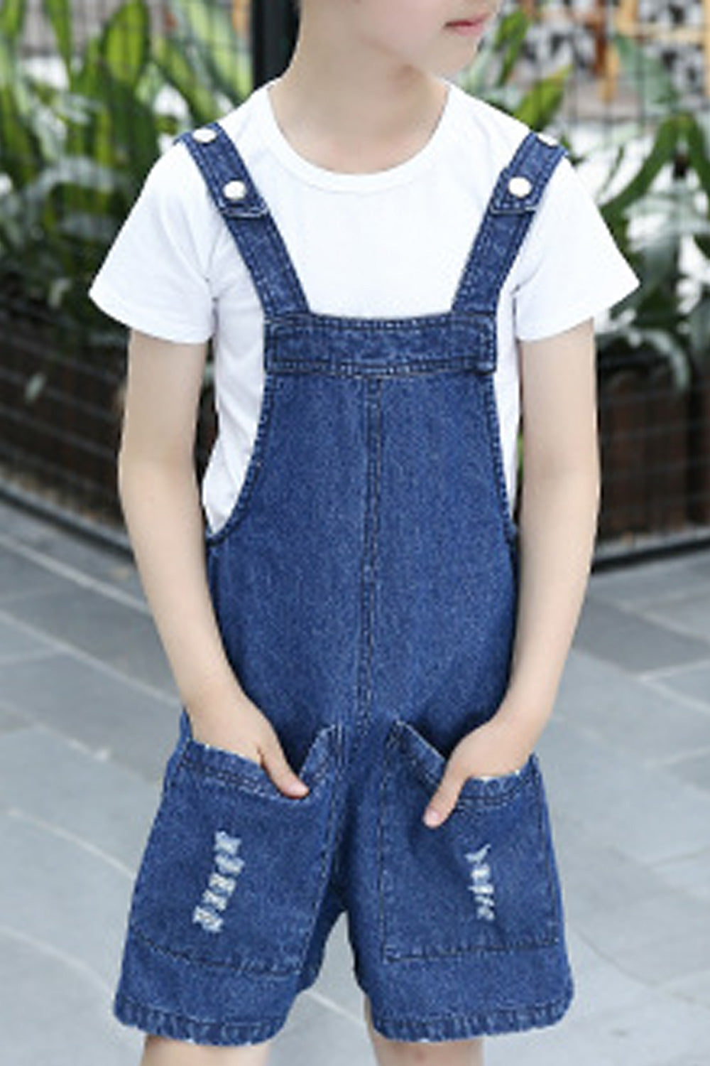 Kids Boys Summer Solid Pattern Two Piece Short Sleeve Denim Bottom Outfit Set