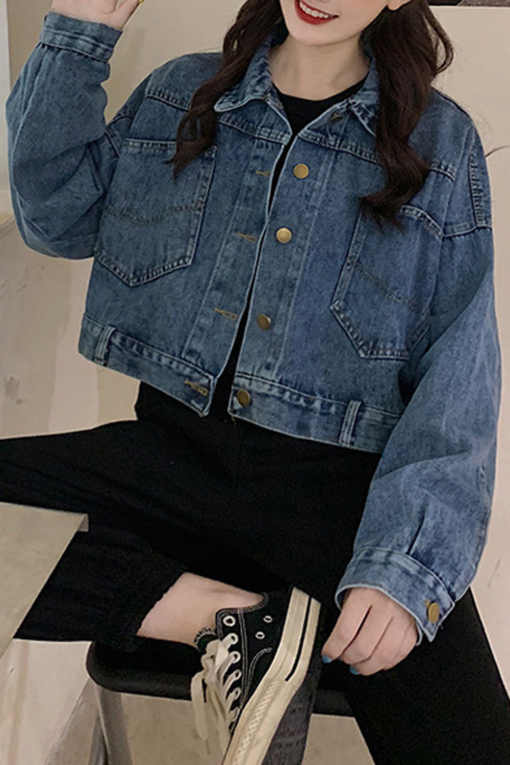 Women Alluring Loose Long Sleeve Fabulous Winter Wind Proof Denim Jacket