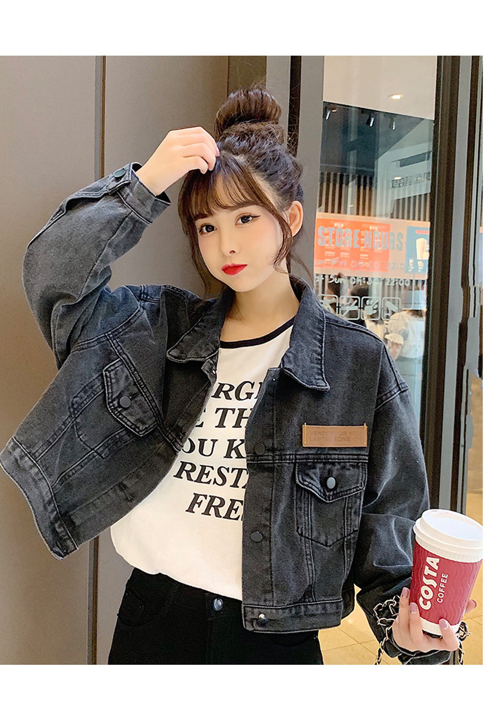 Women Fabulous Loose Long Sleeve Collar Neck Classy Denim Jacket