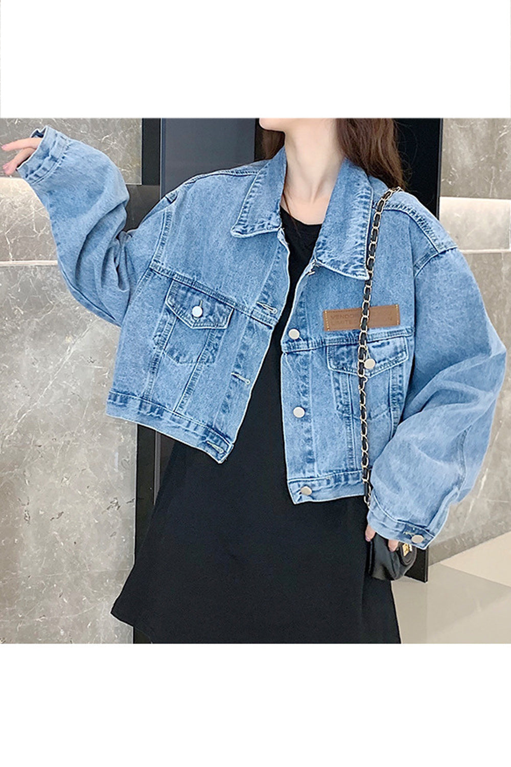 Women Fabulous Loose Long Sleeve Collar Neck Classy Denim Jacket