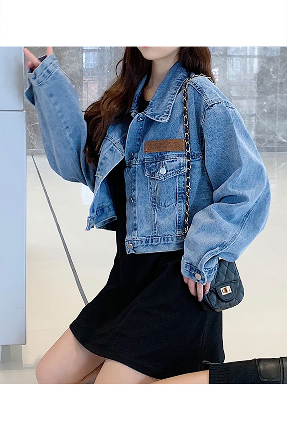 Women Fabulous Loose Long Sleeve Collar Neck Classy Denim Jacket
