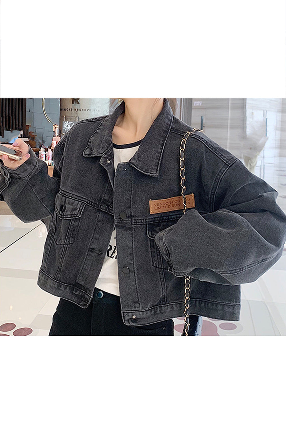 Women Fabulous Loose Long Sleeve Collar Neck Classy Denim Jacket