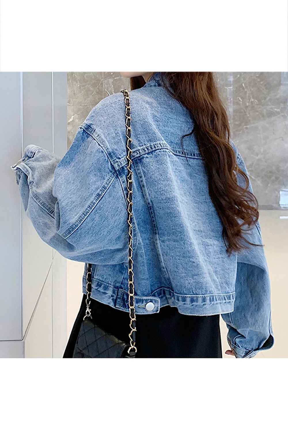 Women Fabulous Loose Long Sleeve Collar Neck Classy Denim Jacket